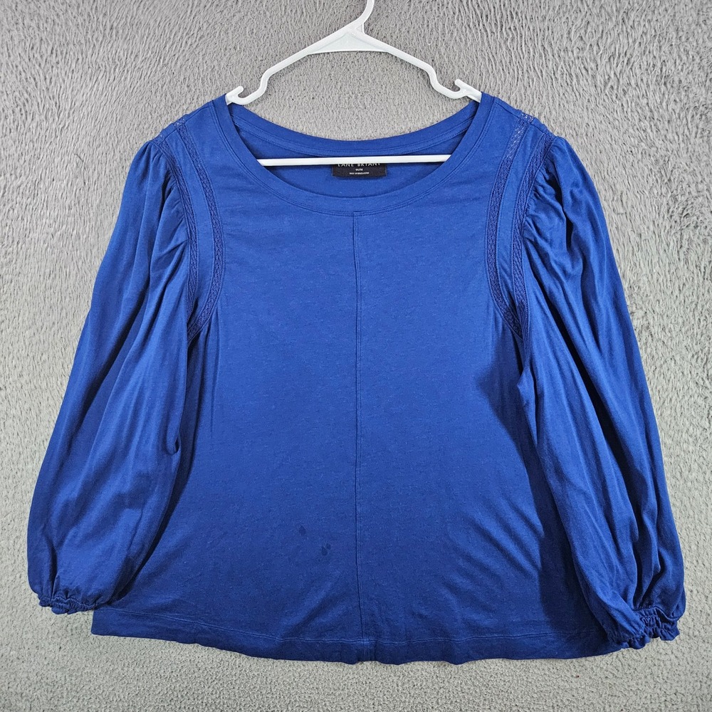 Lane Bryant Royal Blue Lace Trim Puff Sleeve Top Plus Size 14/16 Cotton Modal